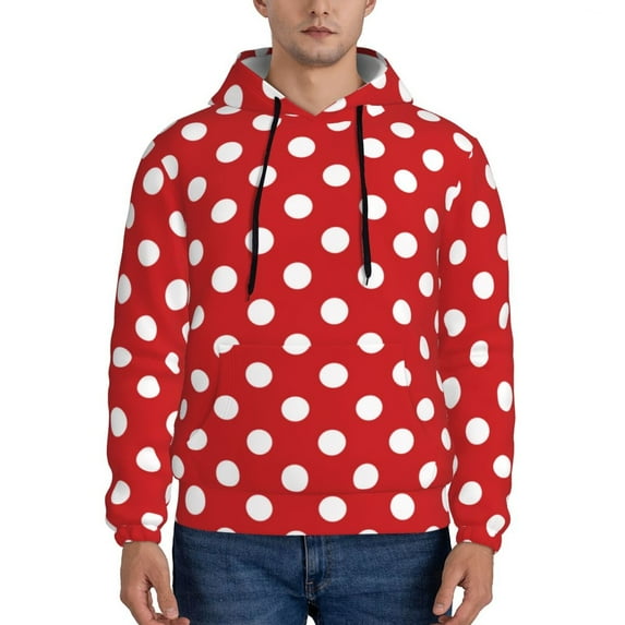 Wukai Red Polka Dot Print Men Hoodies Fleece Sweatshirts Long Sleeve Sweaters Pullover Fall Outfits Winter Clothes-3X-Large