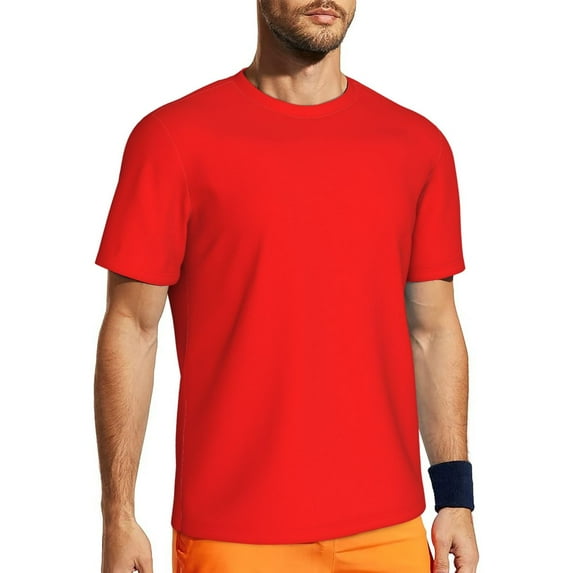 Wukai Red Print Men's Short-Sleeved Mesh T-Shirt,Quick-Dry Short Sleeve Workout T-Shirt-X-Large