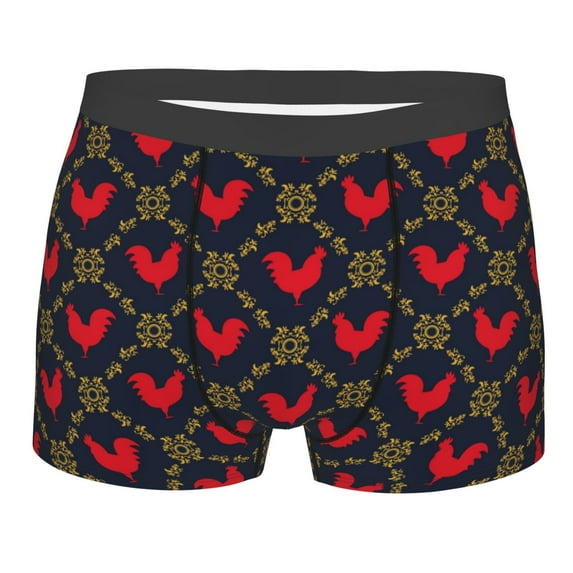 Wukai Red Rooster Print Men’s Underwear Breathable Boxer Briefs, Moisture Wicking & Breathable-X-Large