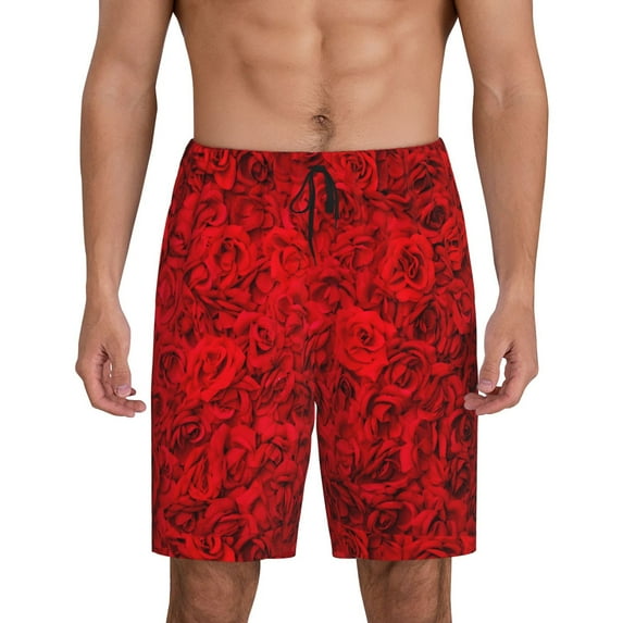 Wukai Red Rose Men’s Short Pajama Pants With Pockets Soft Sleep Pj Shorts for Men-Medium