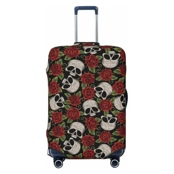 Wukai Red Rose Skull Elastic Luggage Cover: Personalized Protection for Your Suitcase - Fits 19~29-inch, Washable & Durable Travel Companion-Large