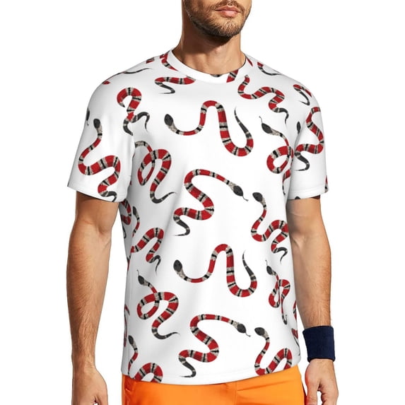 Wukai Red Snake Print Men's Short-Sleeved Mesh T-Shirt,Quick-Dry Short Sleeve Workout T-Shirt-5X-Large