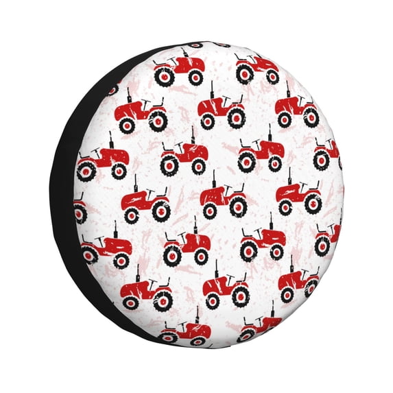 Wukai Red Wheeled Tractors Print Spare Tire Cover for RV Trailer,Waterproof PVC Faux Leather Wheel Cover Fit for Truck,Trailer,RV,SUV,Camper and Most Vehicle-16 inch