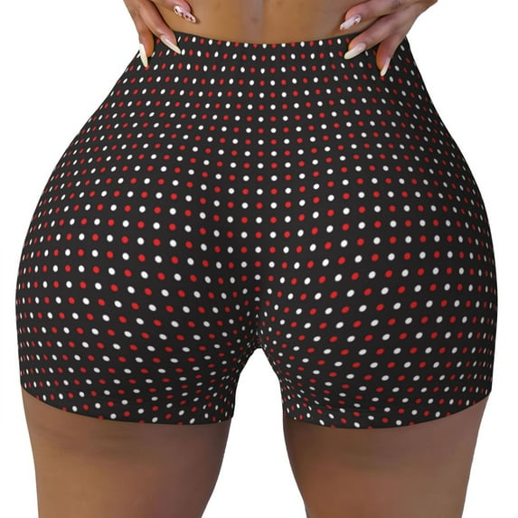 Wukai Red and white polka dots Print Pack Biker Shorts for Women Yoga Workout Gym Running Scrunch Active Shorts-Medium