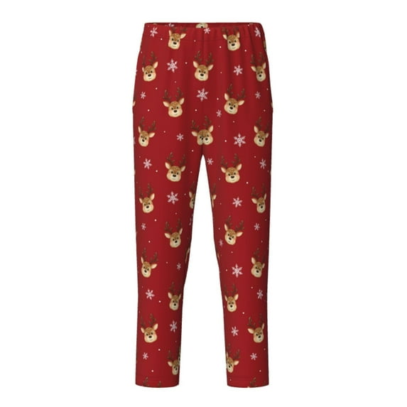 Wukai Reindeer Faces Festive Red Print Teenagers' Pajama Pant Sleep Pajama Lounge Pant PJ Bottoms with Pockets and Button Fly(Available in Big & Tall)-XS(5-6)