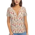 thumbnail image 1 of Wukai Retro Autum Mushrooms Casual V-Neck Graphic Tees for Women: Lightweight and Breathable Summer Tops with Stylish Design-Large, 1 of 8
