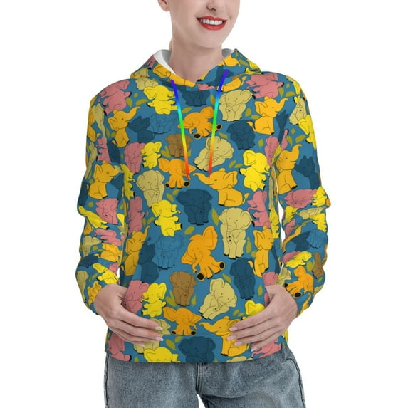 Wukai Retro Boho Elephants Print Womens Hoodies Fleece Sweatshirts Long Sleeve Sweaters Pullover Fall Outfits Winter Clothes-Medium