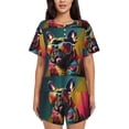 thumbnail image 1 of Wukai Retro Bulldog Sunglasses Print Women's Pajama Set - Short-Sleeve Top and Shorts with Elastic Waistband and Pockets for Loungewear, Yoga, and Casual Wear-Medium, 1 of 6