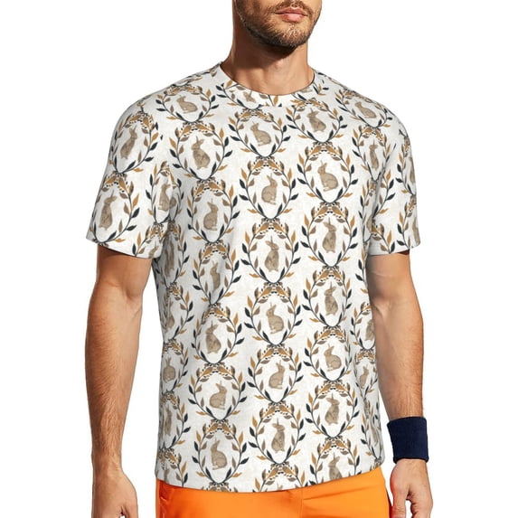 Wukai Retro Bunny Print Men's Short-Sleeved Mesh T-Shirt,Quick-Dry Short Sleeve Workout T-Shirt-Small