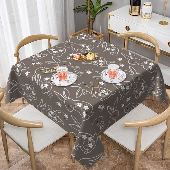 Wukai Retro Bunny Waterproof Tablecloth for Kitchen Dining, Fits Square Tables for 2-4 Seats -54"x54"
