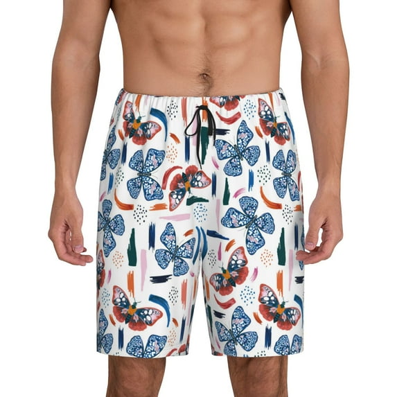Wukai Retro Butterfly Men’s Short Pajama Pants With Pockets Soft Sleep Pj Shorts for Men-Medium