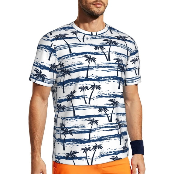 Wukai Retro Coconut Tree Print Men's Short-Sleeved Mesh T-Shirt,Quick-Dry Short Sleeve Workout T-Shirt-3X-Large