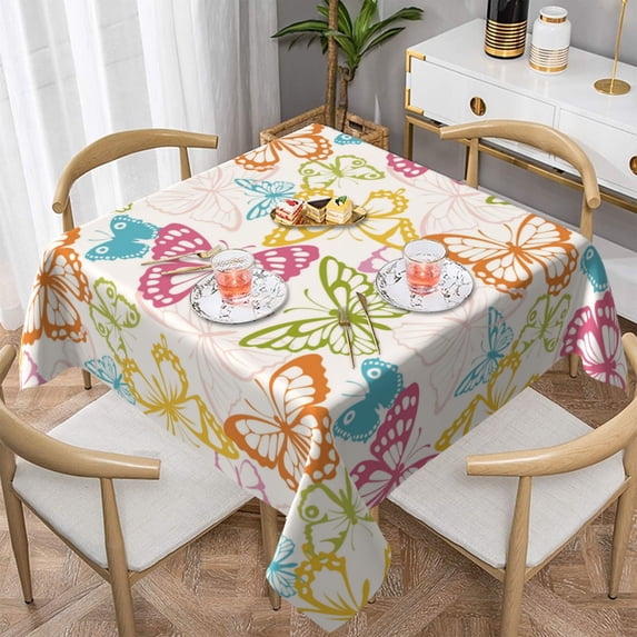 Wukai Retro Colorful Butterfly Waterproof Tablecloth for Kitchen Dining, Fits Square Tables for 2-4 Seats -60"x60"