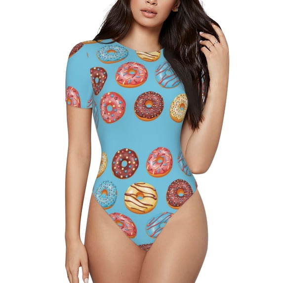 Naloa Cute Donut Women's Short-Sleeved Onesie, One-Piece Swimsuit for Parties, dates, clubs - XX-Large
