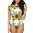 thumbnail image 1 of Naloa Sunflowers (2) Women's Short-Sleeved Onesie, One-Piece Swimsuit for Parties, dates, clubs - Small, 1 of 9