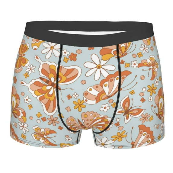 Wukai Retro Floral Butterfly Print Men’s Underwear Breathable Boxer Briefs, Moisture Wicking & Breathable-Small