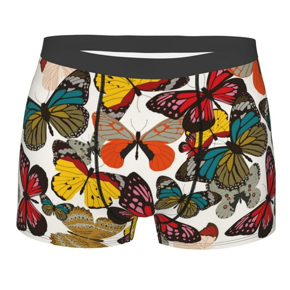 Wukai Retro Floral Butterfly Print Men’s Underwear Breathable Boxer Briefs, Moisture Wicking & Breathable-X-Large