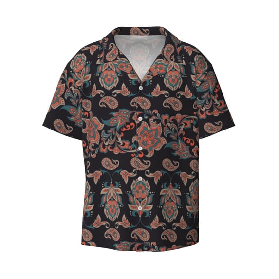 Wukai Retro Floral Men's Casual Short-Sleeve Button Down Shirt - Lightweight Summer Dress Shirt for Daily Wear-Small