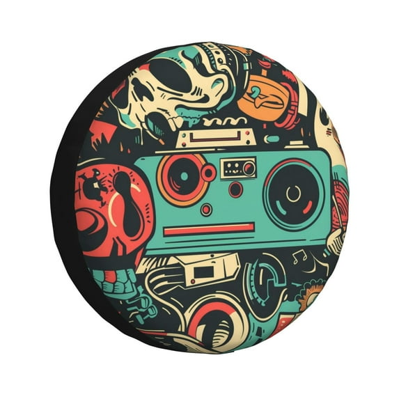 Wukai Retro Pop Art Collage Print Spare Tire Cover for RV Trailer,Waterproof PVC Faux Leather Wheel Cover Fit for Truck,Trailer,RV,SUV,Camper and Most Vehicle-17 inch
