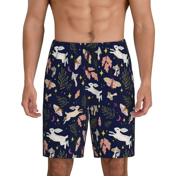 Wukai Retro Rabbit Flower Men’s Short Pajama Pants With Pockets Soft Sleep Pj Shorts for Men-3X-Large
