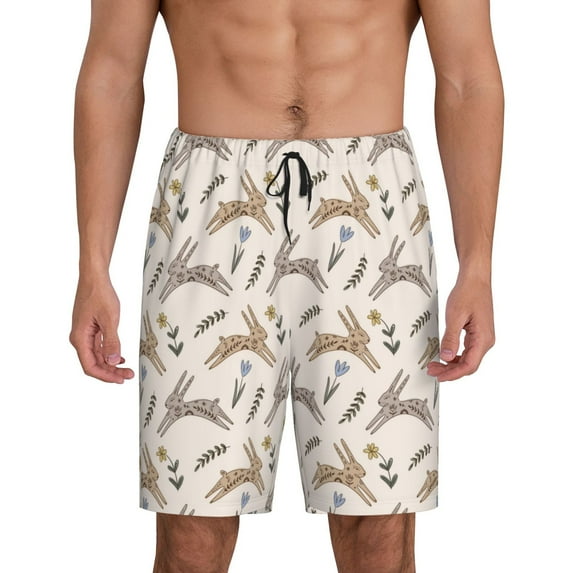 Wukai Retro Rabbit Men’s Short Pajama Pants With Pockets Soft Sleep Pj Shorts for Men-3X-Large