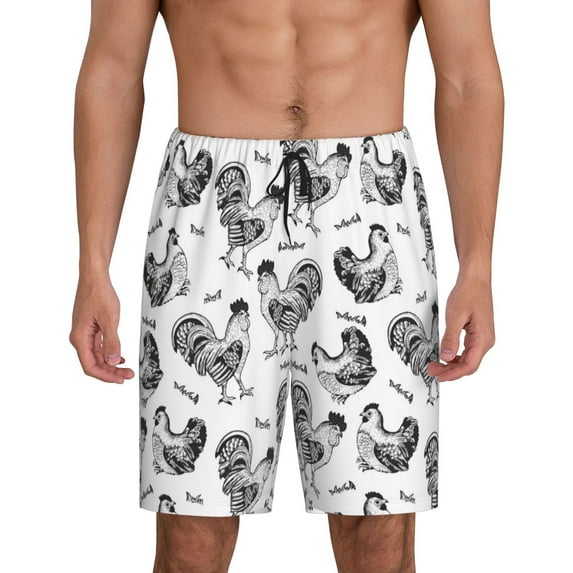 Wukai Retro Rooster Men’s Short Pajama Pants With Pockets Soft Sleep Pj Shorts for Men-3X-Large