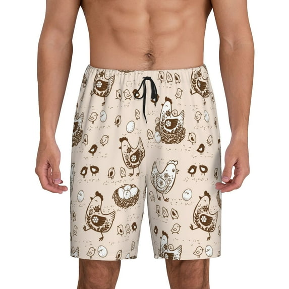 Wukai Retro Rooster Men’s Short Pajama Pants With Pockets Soft Sleep Pj Shorts for Men-Medium