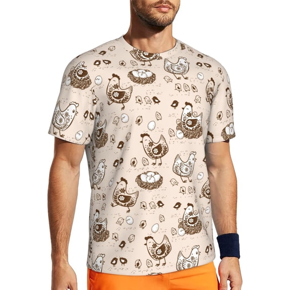 Wukai Retro Rooster Print Men's Short-Sleeved Mesh T-Shirt,Quick-Dry Short Sleeve Workout T-Shirt-X-Small