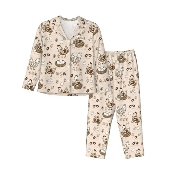 Wukai Retro Rooster Print Women's Pajama Set - Soft Long Sleeve Sleepwear for Comfort and Style-Medium