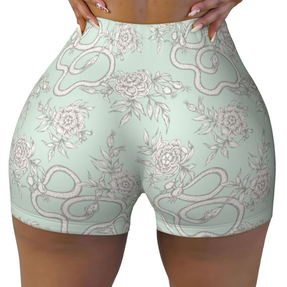 Wukai Retro Snake Print Pack Biker Shorts for Women Yoga Workout Gym Running Scrunch Active Shorts-XX-Large