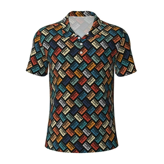 Wukai Retro Tape Men’s Polo Shirts,Quick-Dry Athletic Shirt,Classic Fit Shirts-XX-Large