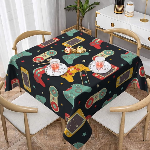 Wukai Retro Video Game Waterproof Tablecloth for Kitchen Dining, Fits Square Tables for 2-4 Seats -60"x60"