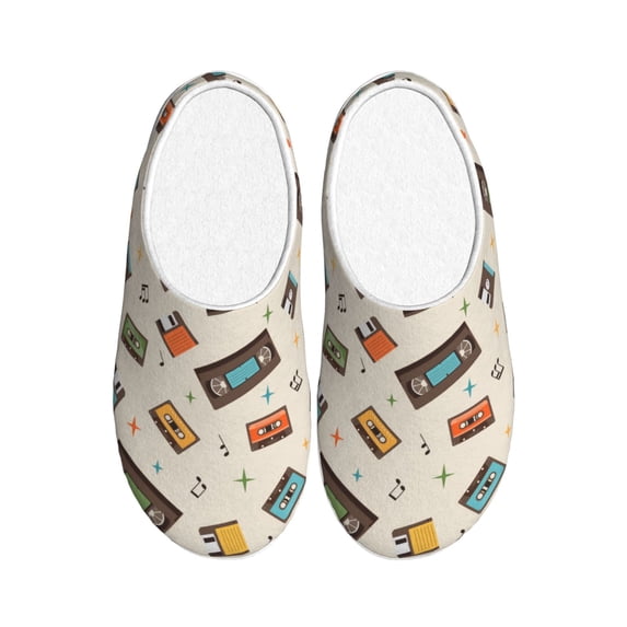 Wukai Retro Vintage Tape Print Women's Indoor Bedroom Slipper Slip On Shoes, Unisex House Shoes with Anti-Skid Sole for Men, Gift for Women Men-11