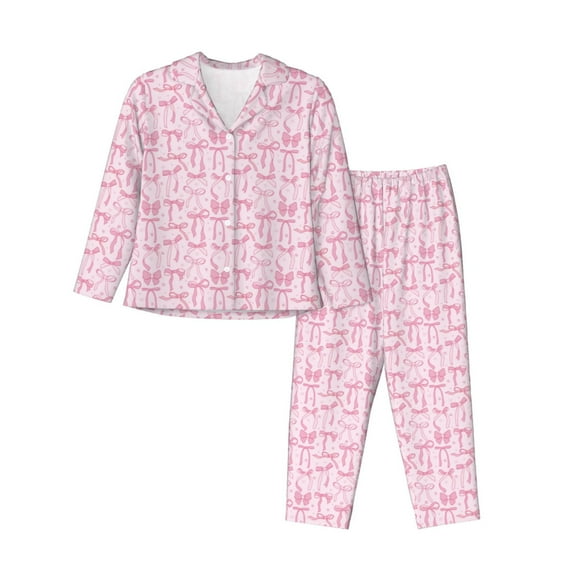 Wukai Ribbon Bow Print Women's Pajama Set,PJ Set,Lounge Sets For Women Soft Long Sleeve Sleepwear Comfort and Style-
