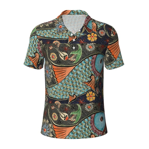 Wukai Rich Fish Men’s Polo Shirts,Quick-Dry Athletic Shirt,Classic Fit Shirts-XX-Large