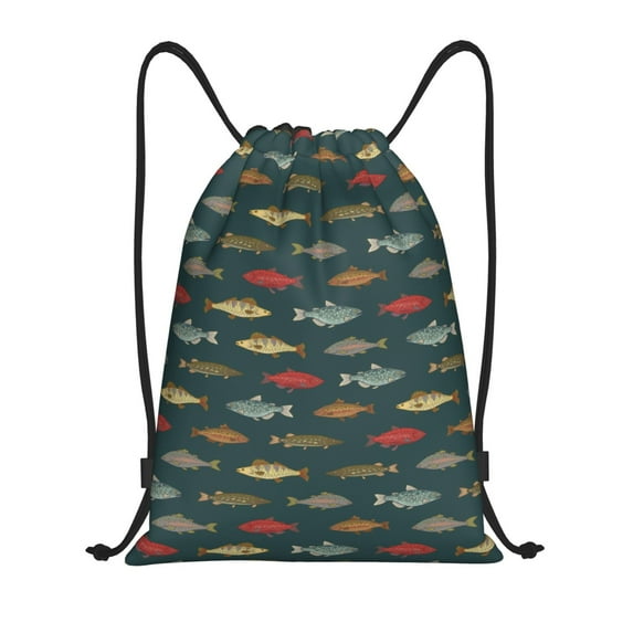 Wukai River Freshwater Fish Drawstring Backpack Bag Sport Gym Sackpack Large Size String Backpack Cinch for Women Men-Small