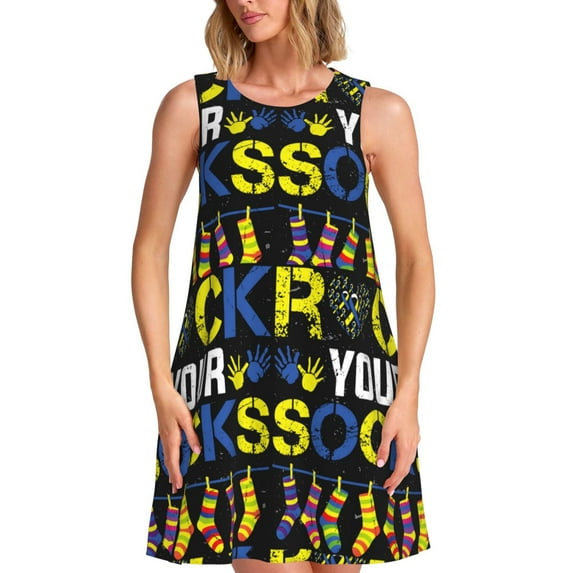 Wukai Rock Your Socks Print Women's Sleeveless Dress, Loose Fit Casual Dress for Women, Comfortable Sleeveless Summer Dress