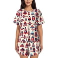 thumbnail image 1 of Wukai Rocket Pattern Print Women's Pajama Set - Short-Sleeve Top and Shorts with Elastic Waistband and Pockets for Loungewear, Yoga, and Casual Wear-Medium, 1 of 6