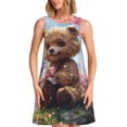 thumbnail image 1 of Wukai Romantic Floral Bear Print Women's Sleeveless Dress, Loose Fit Casual Dress for Women, Comfortable Sleeveless Summer Dress, 1 of 7