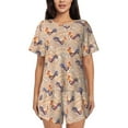 thumbnail image 1 of Wukai Roosters In Floral Print Women's Pajama Set - Short-Sleeve Top and Shorts with Elastic Waistband and Pockets for Loungewear, Yoga, and Casual Wear-Medium, 1 of 6