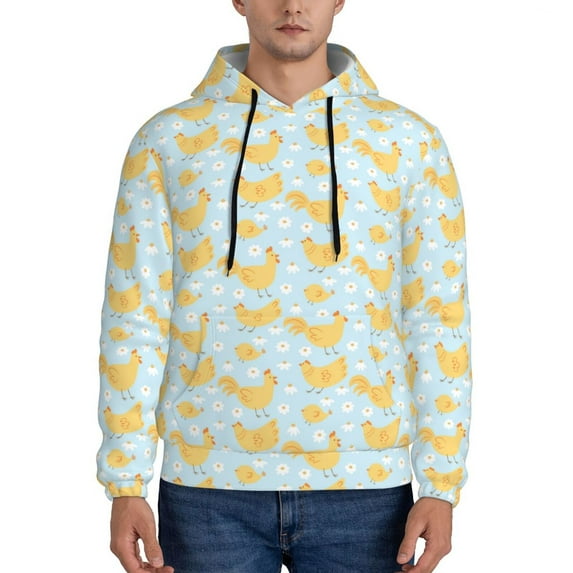 Wukai Roosters Print Men Hoodies Fleece Sweatshirts Long Sleeve Sweaters Pullover Fall Outfits Winter Clothes-Small