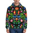 thumbnail image 1 of Wukai Roosters and Flowers Print Men Hoodies Fleece Sweatshirts Long Sleeve Sweaters Pullover Fall Outfits Winter Clothes-Large, 1 of 7