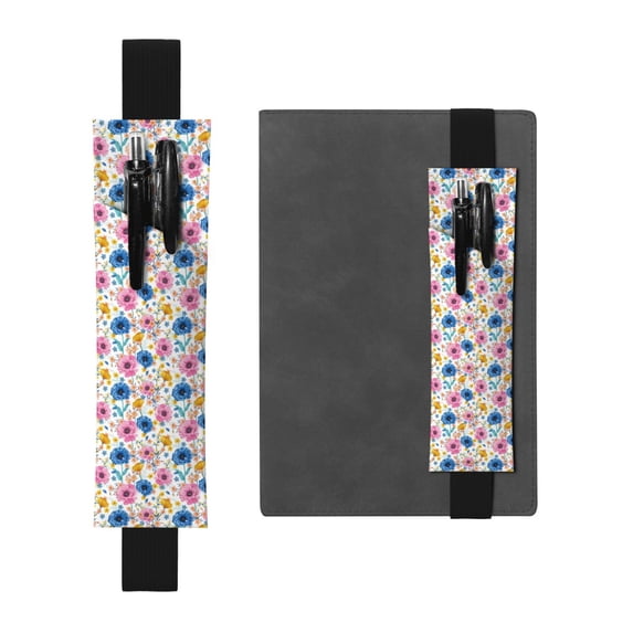 Wukai Rose Flowers Adjustable Elastic Band Leather Pen Holder,Pencil Holder,Pen Sleeve Pouch for Notebooks,Planners,and Books