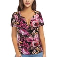 thumbnail image 1 of Wukai Rose Flowers Casual V-Neck Graphic Tees for Women: Lightweight and Breathable Summer Tops with Stylish Design-Large, 1 of 8