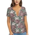 thumbnail image 1 of Wukai Rose Flowers Casual V-Neck Graphic Tees for Women: Lightweight and Breathable Summer Tops with Stylish Design-XX-Large, 1 of 8