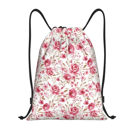 Wukai Rose Flowers Drawstring Backpack Bag Sport Gym Sackpack Large Size String Backpack Cinch for Women Men-Medium