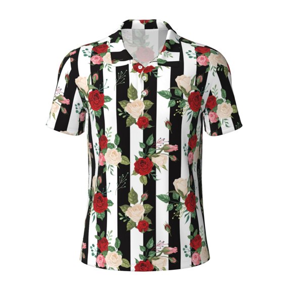 Wukai Rose Flowers Men’s Polo Shirts,Quick-Dry Athletic Shirt,Classic Fit Shirts-3X-Large