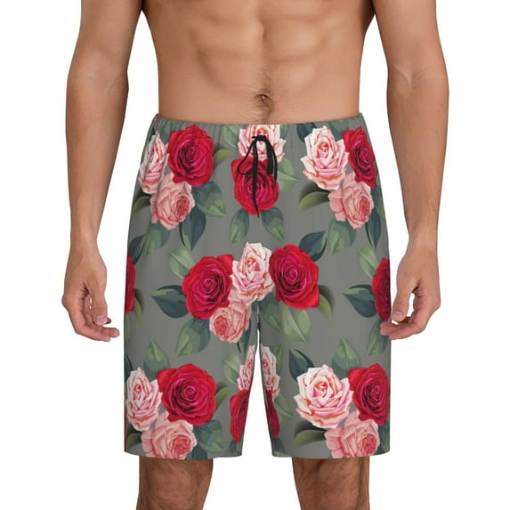 Wukai Rose Flowers Men’s Short Pajama Pants With Pockets Soft Sleep Pj Shorts for Men-4X-Large
