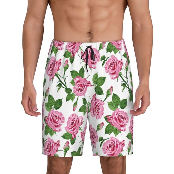 Wukai Rose Flowers Men’s Short Pajama Pants With Pockets Soft Sleep Pj Shorts for Men-4X-Large