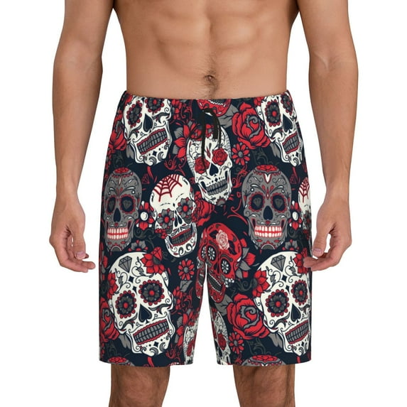Wukai Rose Flowers Men’s Short Pajama Pants With Pockets Soft Sleep Pj Shorts for Men-Small